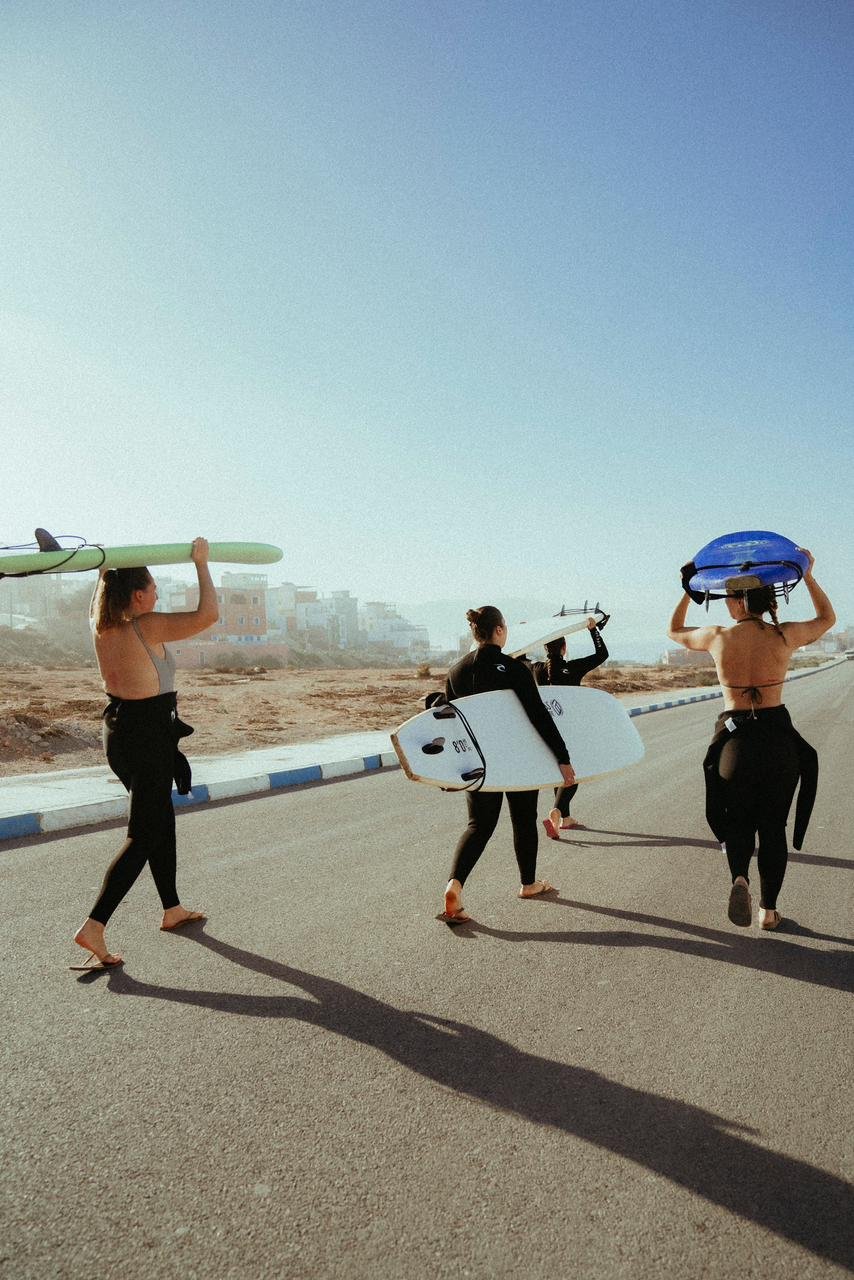 Surfer catching waves in Imsouane